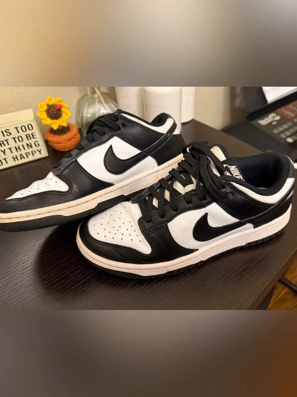 Nike Black White Panda Dunks Low Court Sneakers Mens 7.5